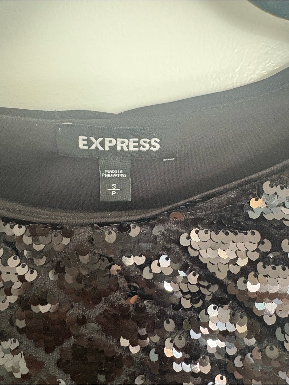 Express Black Sequin Crewneck Top